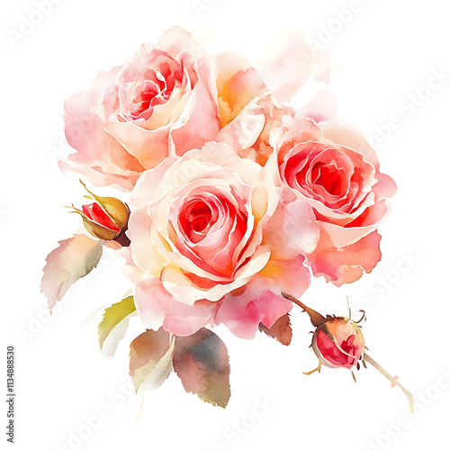 Watercolor painting of summer flowers blooming roses natural light floral art serene environment for relaxation