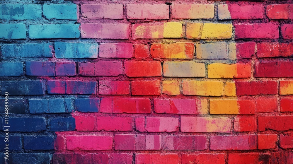 Fototapeta premium Colorful seamless abstract brick wall background with gradient hues ideal for adding text or graphic overlays