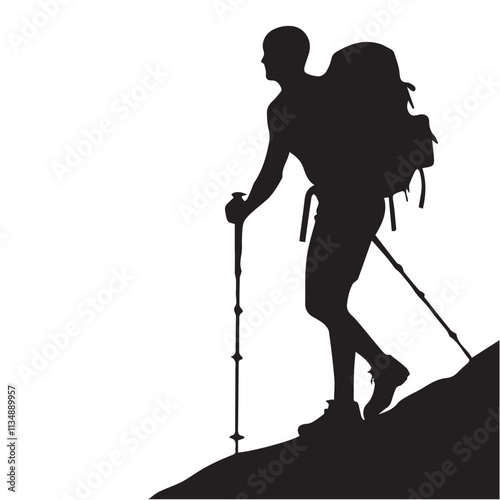 Hiking man Silhouettes. hiker with rucksacks and backpack silhouette.