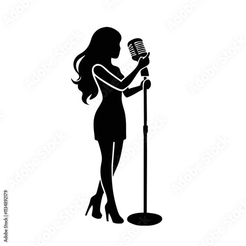 Silhouette of a woman singing into a microphone with confidence and style