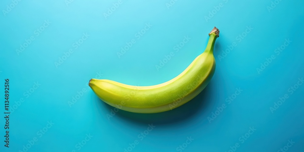 Fresh green banana on blue background, healthy, organic, tropical, vibrant, fresh, food, fruit, diet, nutrition, raw Fresh green banana on blue background, healthy, organic, tropical, vibrant, fresh, food, fruit, diet, nutrition, raw