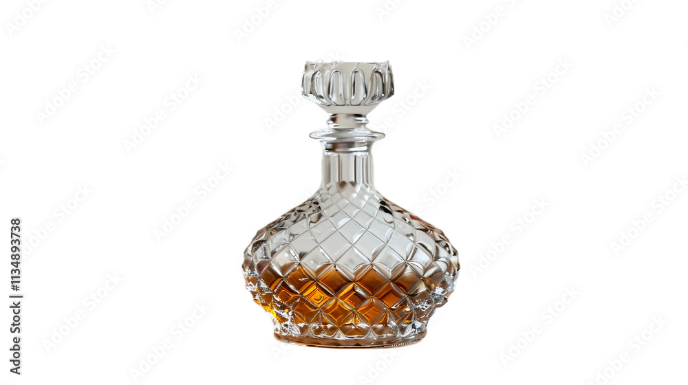 Crystal Decanter with Clear Liquid on transparent background PNG.