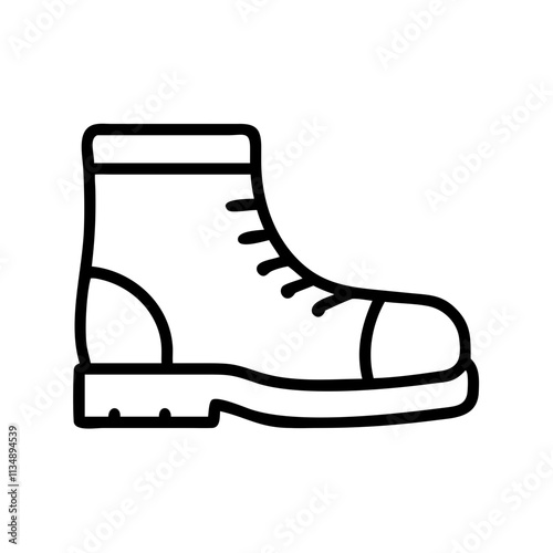 Hiking boots icon, minimalist style, black and white, represents outdoor activities and weight loss concept