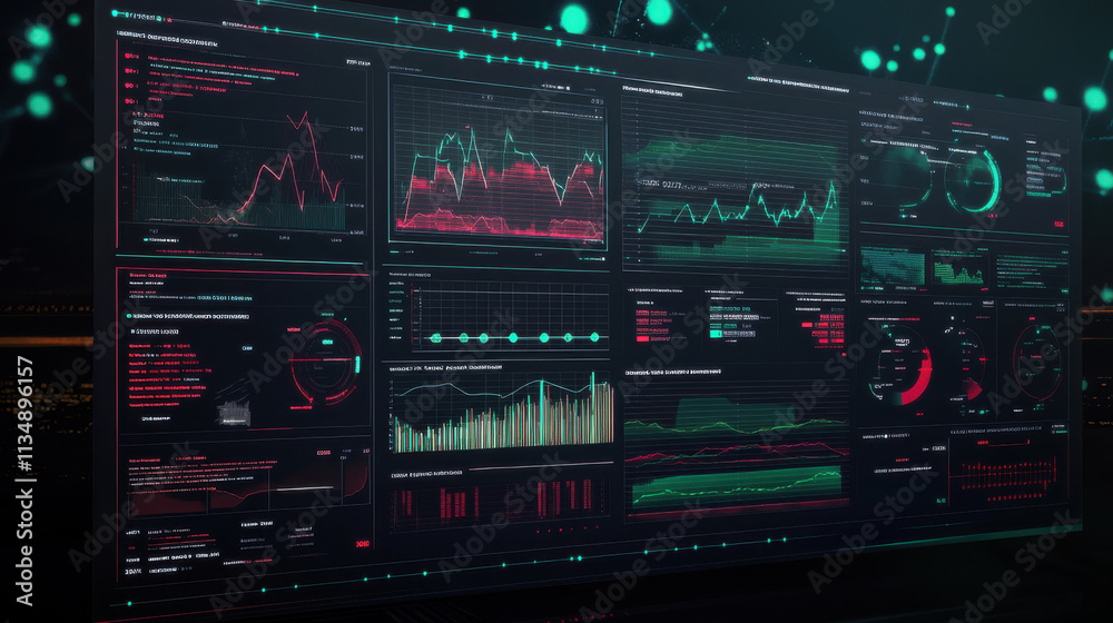 Fototapeta premium Digital interface with graphs and charts displaying data analysis trends