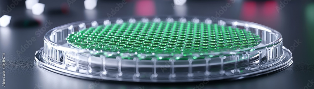 Fototapeta premium Green hexagonal structures in petri dish for scientific research