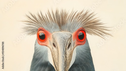 Crest and Face of Red Legged Seriema Cariama cristata in Natural Habitat of South American Cerrado Wildlife photo