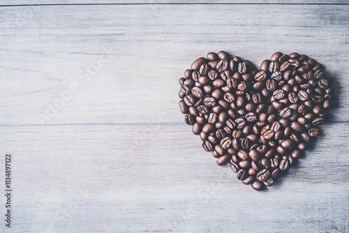 Heart Shape Made of Roasted Coffee Beans on Light Wooden Surface Evoking Warmth and Passion for Coffee Culture and Personal Connection