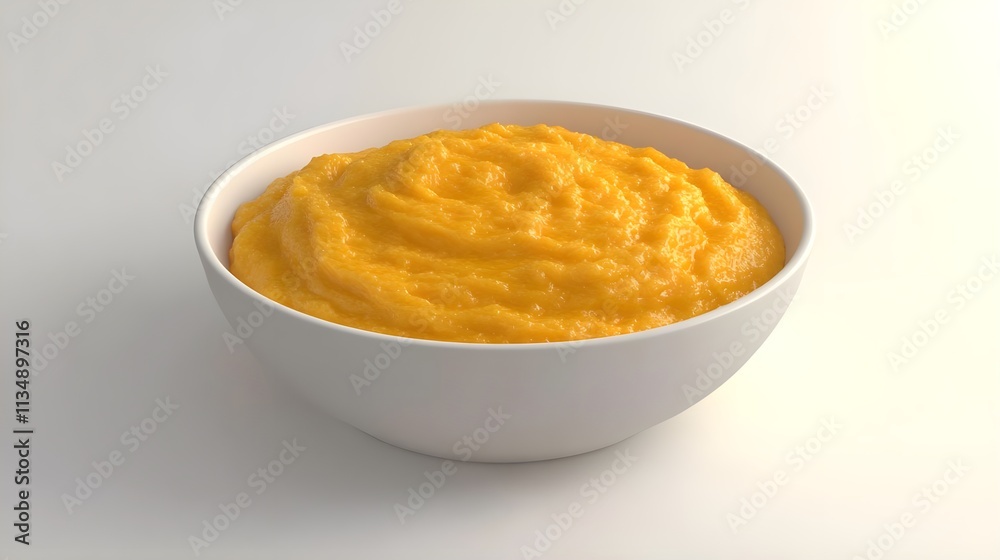 Creamy Sweet Pumpkin Porridge in White Bowl on Isolated Background Creamy Sweet Pumpkin Porridge in White Bowl on Isolated Background
