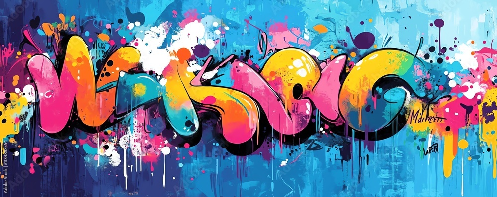 Obraz premium Vibrant graffiti wall with bold cartoon anime characters, colorful street art style, dynamic poses and graffiti lettering, urban aesthetic, energetic atmosphere