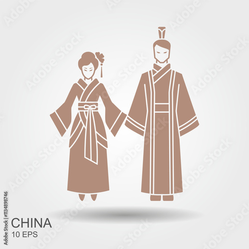 A man and a woman in traditional Chinese costumes Hanfu. Flat vector icon