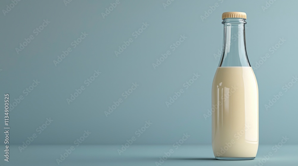 This clear glass milk bottle showcases a smooth, minimal design, resting on a soft-hued surface, ideal for creative branding and product presentations This clear glass milk bottle showcases a smooth, minimal design, resting on a soft-hued surface, ideal for creative branding and product presentations