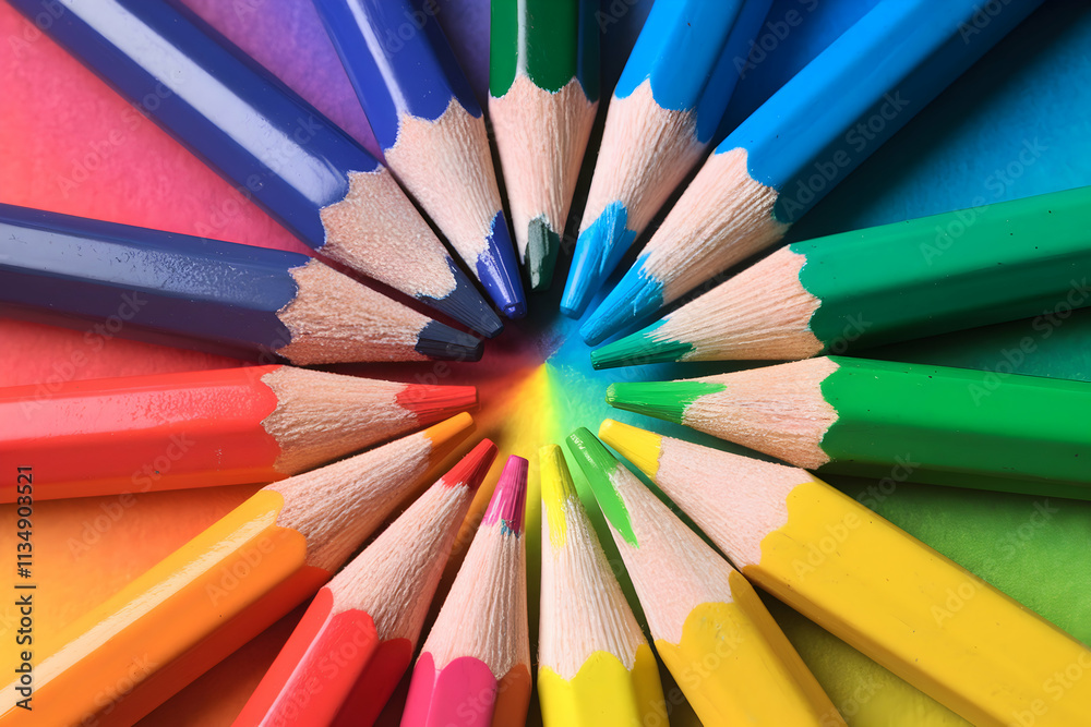 Sharply pointed colored pencils in a vibrant gradient, enhancing artistic presentation Sharply pointed colored pencils in a vibrant gradient, enhancing artistic presentation