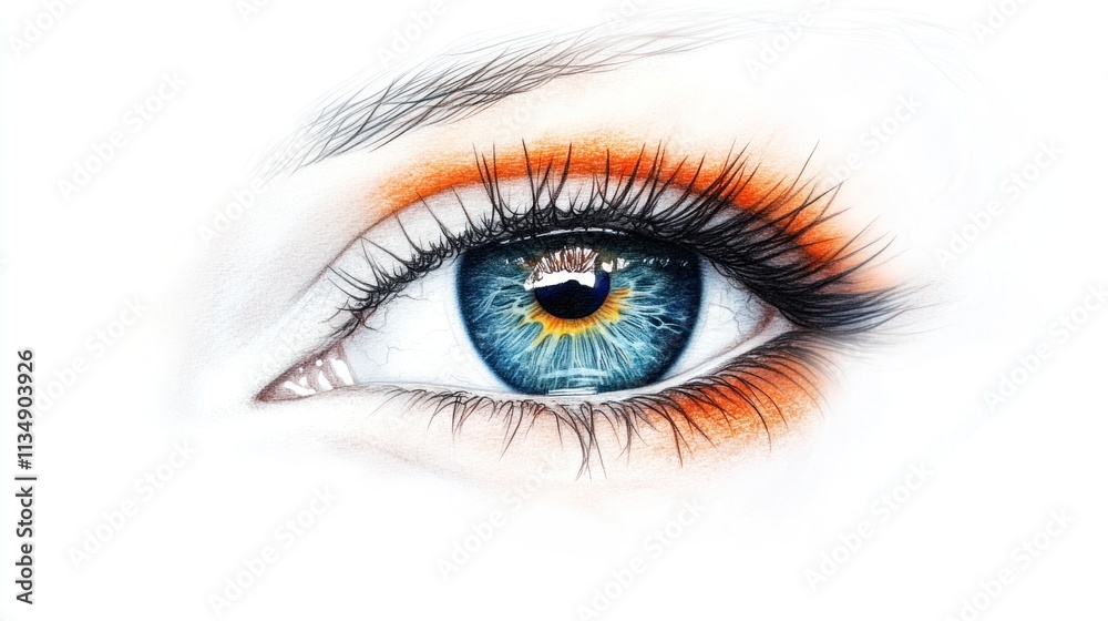 Realistic human eye featuring a vibrant iris and fine veins, isolated on a bright white background. Realistic human eye featuring a vibrant iris and fine veins, isolated on a bright white background.