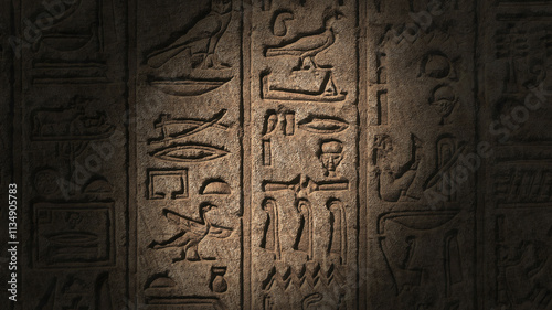 Light spot moving on egypt hieroglyphics