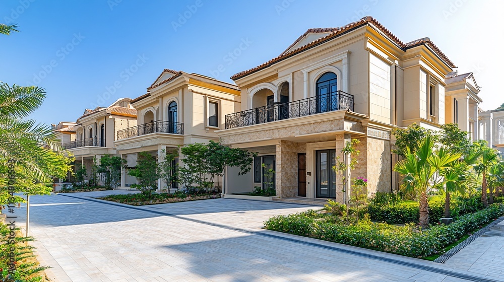 Luxury villas, Mediterranean architecture, sunny day. Luxury villas, Mediterranean architecture, sunny day.