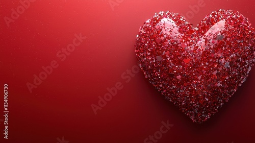 Shiny red heart on a vibrant red background.