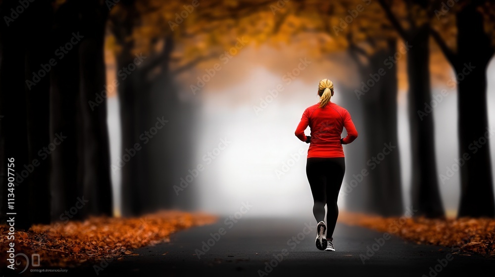 Fototapeta premium woman jogging exercising in a park, copy space