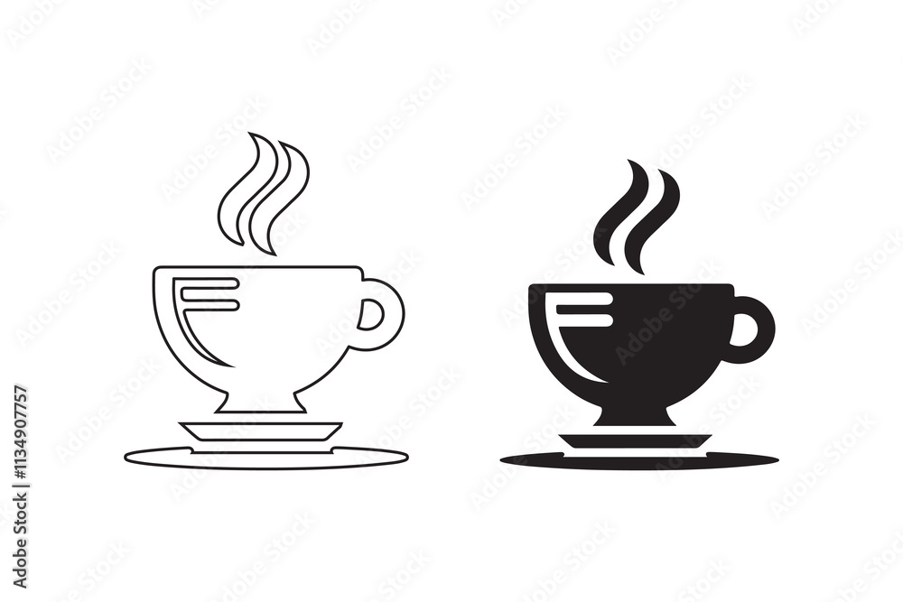 Coffee cup icon silhouette on white background Coffee cup icon silhouette on white background