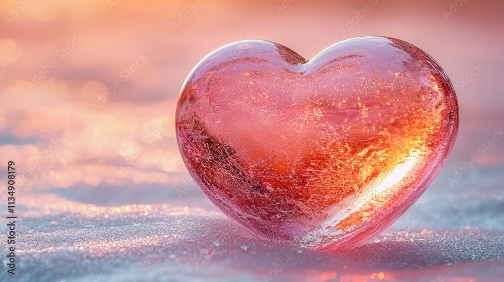 Translucent heart-shaped ice on a soft, snowy background. Translucent heart-shaped ice on a soft, snowy background.