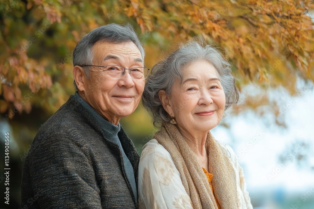 Happy Senior Couple Enjoying Nature Together in the Park with Gentle Smiles and Warm Expressions