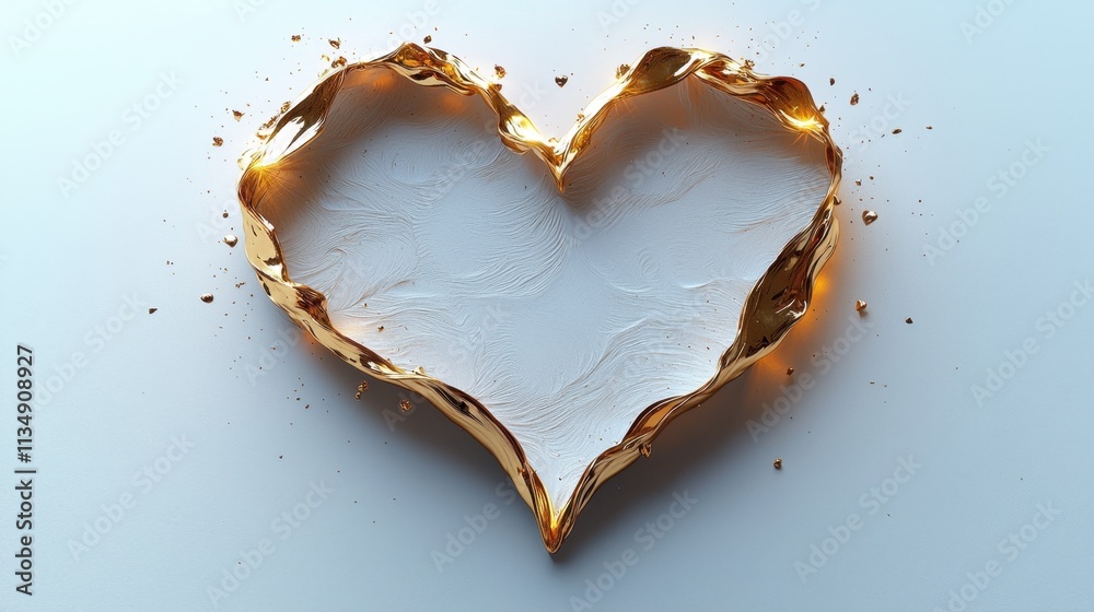 Heart-shaped gold frame with a white center on a light background. Heart-shaped gold frame with a white center on a light background.