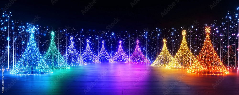 Obraz premium Art Christmas tree lights Christmas banner background