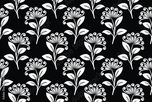 Floral seamless pattern. Black and white element. Fabric for ornament, wallpaper, packaging, vector background.