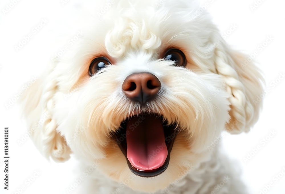 Close-up Of An Angry And Surprised Bichon Frize Isolated On White Background With A Funny And Excited Expression, Dog Portrait Close-up Of An Angry And Surprised Bichon Frize Isolated On White Background With A Funny And Excited Expression, Dog Portrait