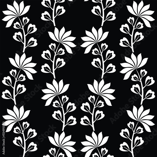 Floral seamless pattern. Black and white element. Fabric for ornament, wallpaper, packaging, vector background.