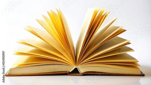 Open book with blank yellow pages fanned out, book, yellow, background, pages, fanned, education, reading, literature