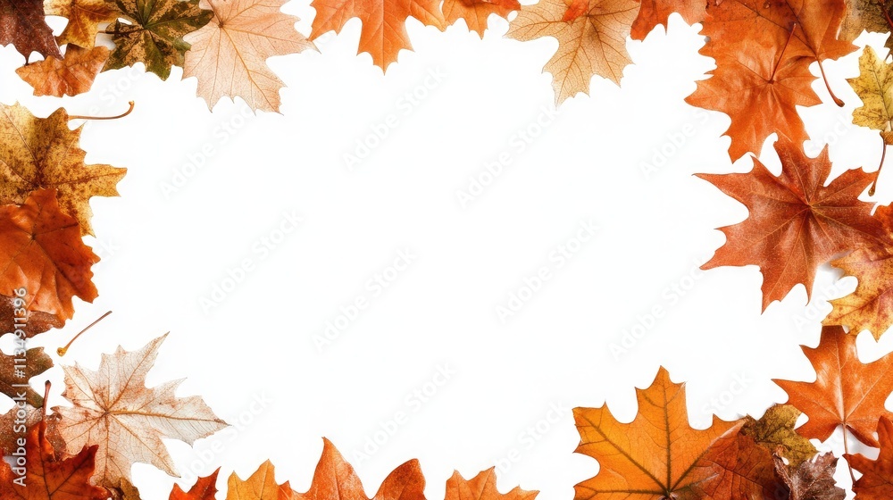 Fototapeta premium Autumn Leaf Border Frame on White Background Ideal for Seasonal Designs or Creative Projects