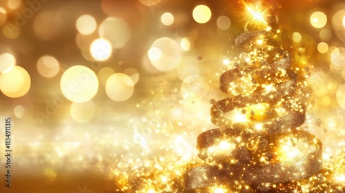 Festive Elegant Abstract Background with Glittering Tree and Bokeh Lights for Holiday Celebrations and Seasonal Promotions