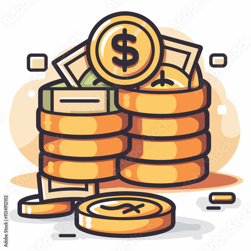 Coins stack flat line icon. Money, finance and banking. Vector illustration