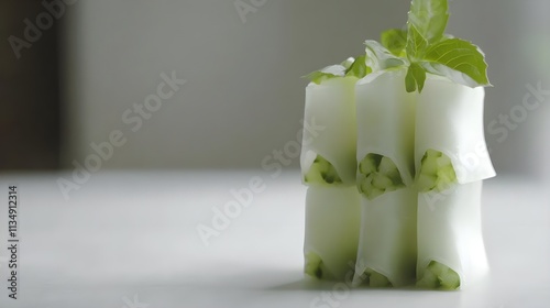 Fresh Vietnamese Goi Cuon Rolls with Mint and Cucumber Isolated photo