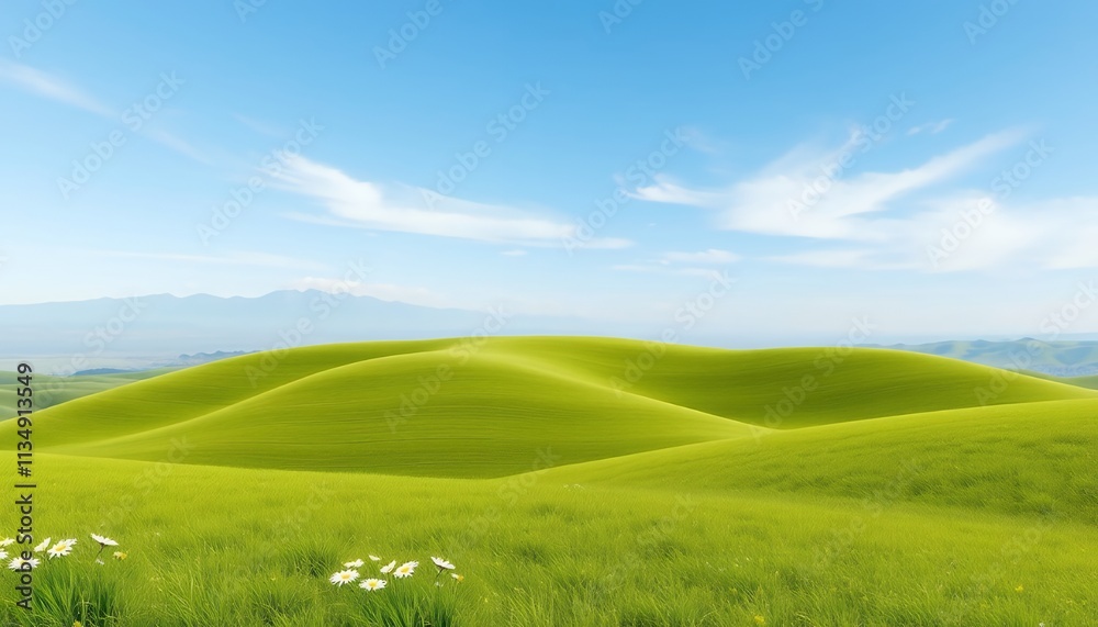 Lush green hills under a vibrant blue sky, perfect for spring or summer backgrounds. A picturesque landscape of rolling green hills bathed in sunlight. Lush green hills under a vibrant blue sky, perfect for spring or summer backgrounds. A picturesque landscape of rolling green hills bathed in sunlight.