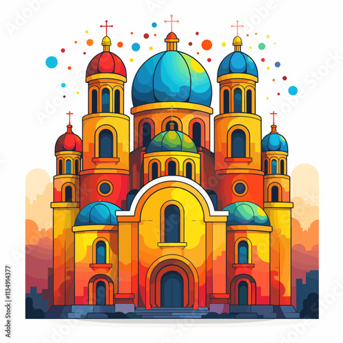 Cathedral of St. John the Baptist in Vilnius, Lithuania. Colorful cartoon vector illustration.