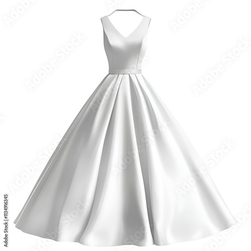 Elegant White Satin Wedding Dress, VNeck, Sleeveless, ALine, Pleated photo