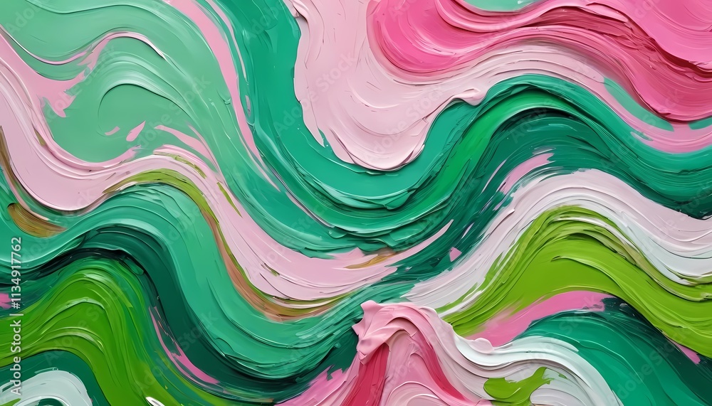 Closeup of colorful acrylic art with wave patterns and palette knife Closeup of colorful acrylic art with wave patterns and palette knife