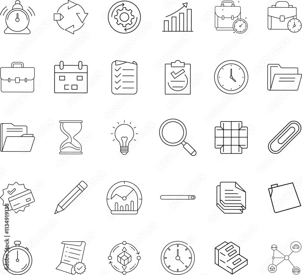 Time Management, Productivity, Business Icons, Workflow, Planning, Organization Time Management, Productivity, Business Icons, Workflow, Planning, Organization