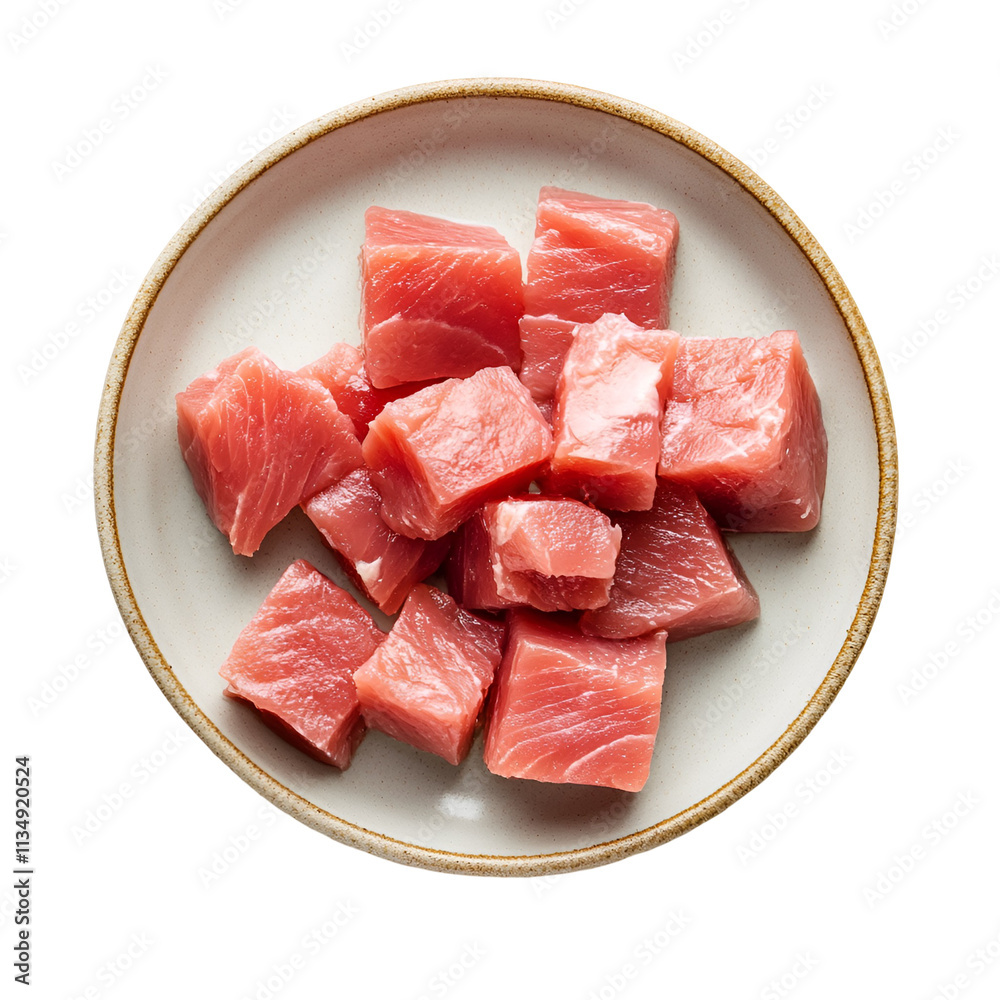 Raw Tuna Steak Cubes, Fresh Seafood Dish, Gourmet Meal Prep