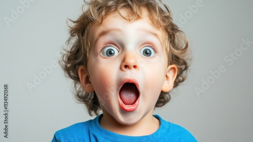 Young child with the American flag, looking excited and surprised, celebrating Independence Day.