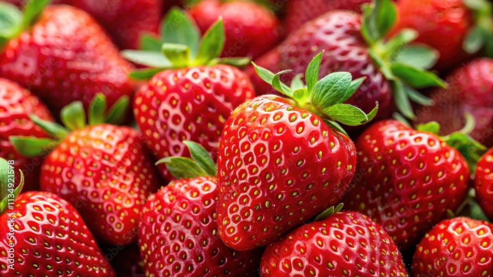 Close-up of juicy red strawberries , fresh, ripe, fruit, vibrant, delicious, organic, summer, healthy, vitamin C, antioxidants Close-up of juicy red strawberries , fresh, ripe, fruit, vibrant, delicious, organic, summer, healthy, vitamin C, antioxidants
