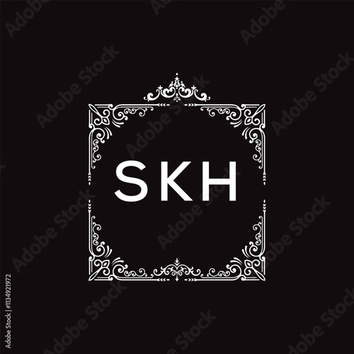 SKH letter logo design with black background in illustrator, vector logo modern alphabet font overlap style. calligraphy designs for logo, Poster, Invitation, etc.	 photo