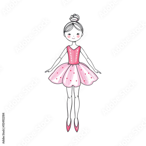 Toy Ballerina Doll Illustration with Pink and White Wood Paint Transparent PNG