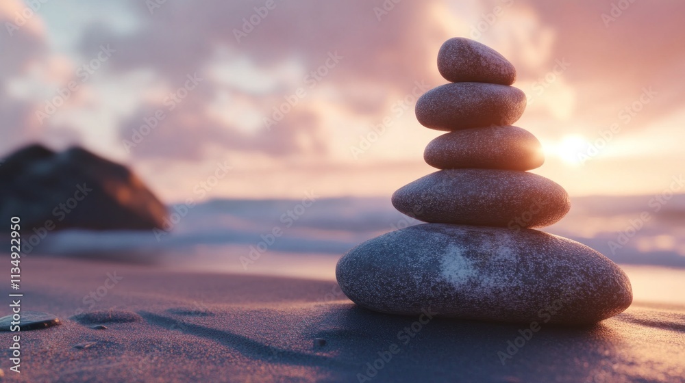 Zen stone stack in perfect balance, symbolizing serenity, calm, and mindfulness for meditation. Zen stone stack in perfect balance, symbolizing serenity, calm, and mindfulness for meditation.