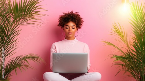 Online Mental Health Resources and Counseling, a person chatting with a therapist on a laptop with a pastel background