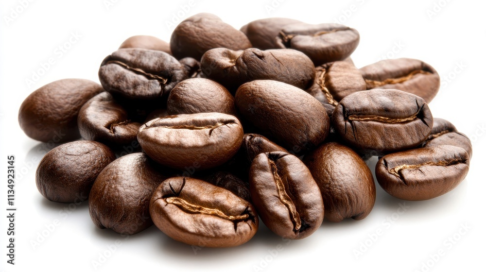 High-Quality Roasted Coffee Beans Piled Together on a White Background Perfect for Coffee Lovers and Cafe Aesthetic Photography and Food Blogs High-Quality Roasted Coffee Beans Piled Together on a White Background Perfect for Coffee Lovers and Cafe Aesthetic Photography and Food Blogs