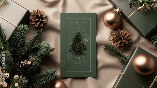 Elegant Christmas Greeting Card Surrounded by Holiday Elements