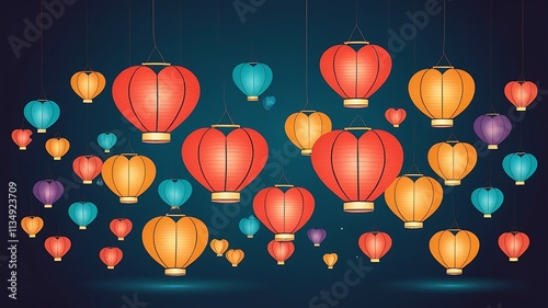 Wallpaper Mural Heart Shaped Lanterns Illuminate The Night Sky Torontodigital.ca