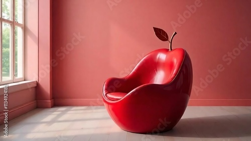 Red apple shaped armchair in the interior